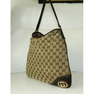 Gucci GG Monogram Brown Leather Shoulder Bag Purse